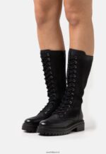 femmes bottes à lacets en cuir noir 006BT2224 Anna Field