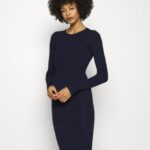 femmes crew ausschnitt ripp top bodycon mini srickkleid robe droite bleu foncé 006BT205 Anna Field
