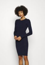 femmes crew ausschnitt ripp top bodycon mini srickkleid robe droite bleu foncé 006BT205 Anna Field