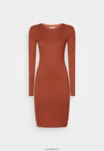 femmes crew ausschnitt ripp top bodycon mini srickkleid robe droite marron 006BT202 Anna Field