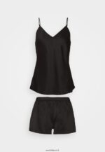 femmes ensemble pyjama simple en satin noir 006BT1068 Anna Field - Image 5