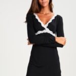 femmes heidi chemise de nuit viscose manches longues nuisette noir 006BT1039 Anna Field