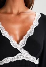 femmes heidi chemise de nuit viscose manches longues nuisette noir 006BT1039 Anna Field - Image 4