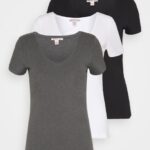 femmes Lot de 3 t-shirts basiques noir, blanc 006BT324 Anna Field