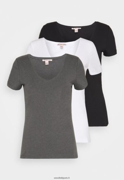 femmes Lot de 3 t-shirts basiques noir, blanc 006BT324 Anna Field