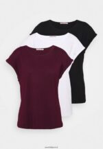 femmes Lot de 3 t-shirts basiques noir/blanc/rouge foncé 006BT259 Anna Field - Image 6