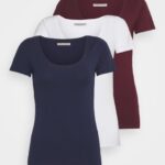 femmes Lot de 3 t-shirts basiques rouge foncé/bleu foncé/blanc 006BT330 Anna Field