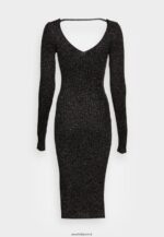 femmes lurex v-ausschnitt robe droite midi srickkleid noir 006BT197 Anna Field - Image 2