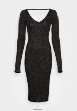femmes lurex v-ausschnitt robe droite midi srickkleid noir 006BT197 Anna Field