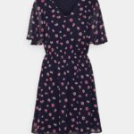 femmes robe à manches col en v robe de jour bleu foncé/rose 006BT23 Anna Field