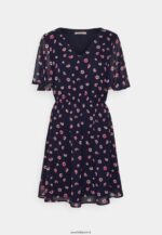 femmes robe à manches col en v robe de jour bleu foncé/rose 006BT23 Anna Field