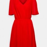 femmes robe à manches col v robe de jour rouge foncé 006BT9 Anna Field