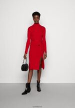 femmes rollkragen ripp mini srickkleid mit grtel robe pull rouge 006BT232 Anna Field - Image 2