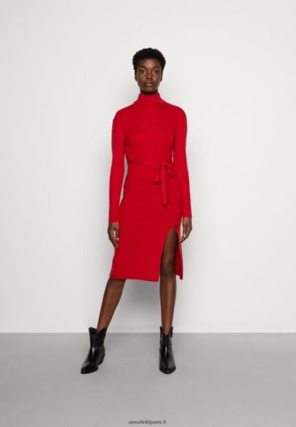 femmes rollkragen ripp mini srickkleid mit grtel robe pull rouge 006BT232 Anna Field