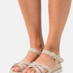 femmes sandales compensées en cuir beige 006BT1485 Anna Field