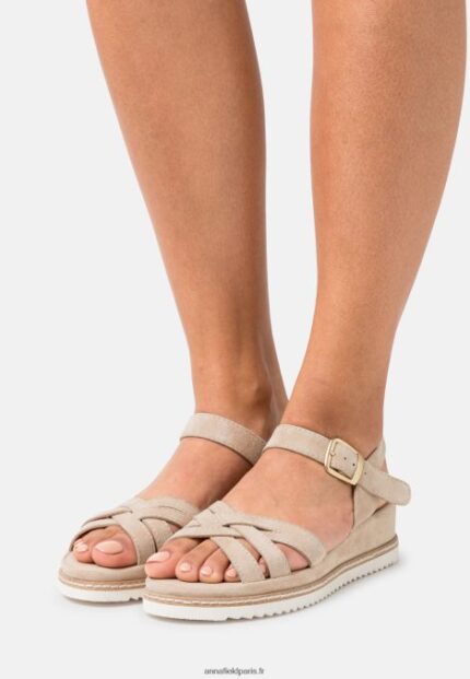 femmes sandales compensées en cuir beige 006BT1485 Anna Field