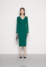 femmes v ausschnitt robe droite moulante midi strickkleid vert 006BT196 Anna Field - Image 2