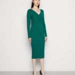 femmes v ausschnitt robe droite moulante midi strickkleid vert 006BT196 Anna Field