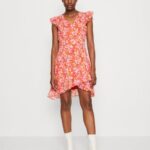 femmes volant robe courte robe de jour rouge/multicolore 006BT10 Anna Field