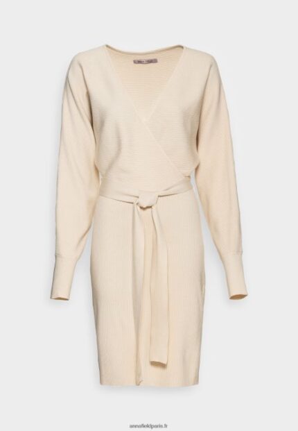 femmes wrap v ausschnitt mini srickkleid mit grtel robe droite blanc cassé 006BT203 Anna Field