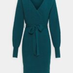 femmes wrap v ausschnitt mini srickkleid mit grtel robe droite sarcelle profonde 006BT207 Anna Field