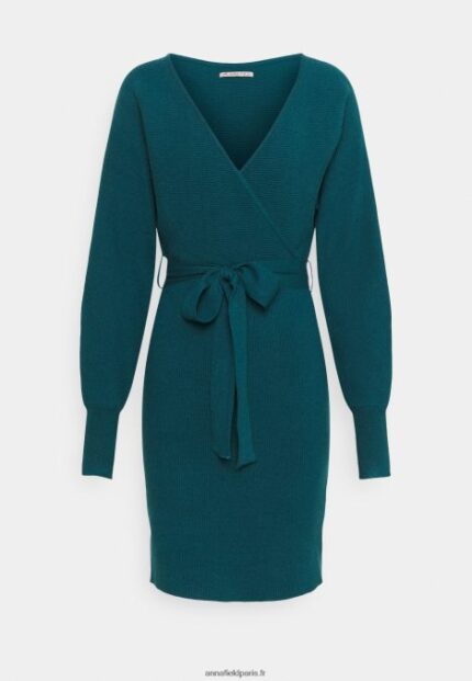 femmes wrap v ausschnitt mini srickkleid mit grtel robe droite sarcelle profonde 006BT207 Anna Field