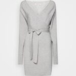 femmes wrap v ausschnitt mini strickkleid mit grtel robe droite gris chiné 006BT216 Anna Field