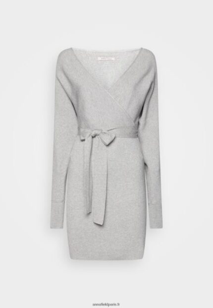 femmes wrap v ausschnitt mini strickkleid mit grtel robe droite gris chiné 006BT216 Anna Field
